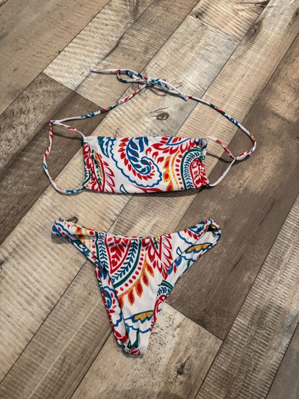 Two-Piece Paisley Print Bikini Set - Red, Blue & Yellow